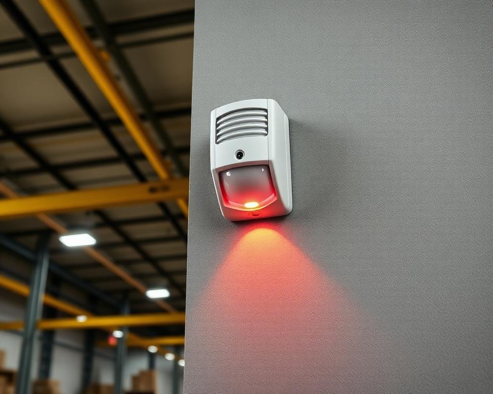 Instalação de sirene e sensor de alarme em galpão comercial em Bertioga